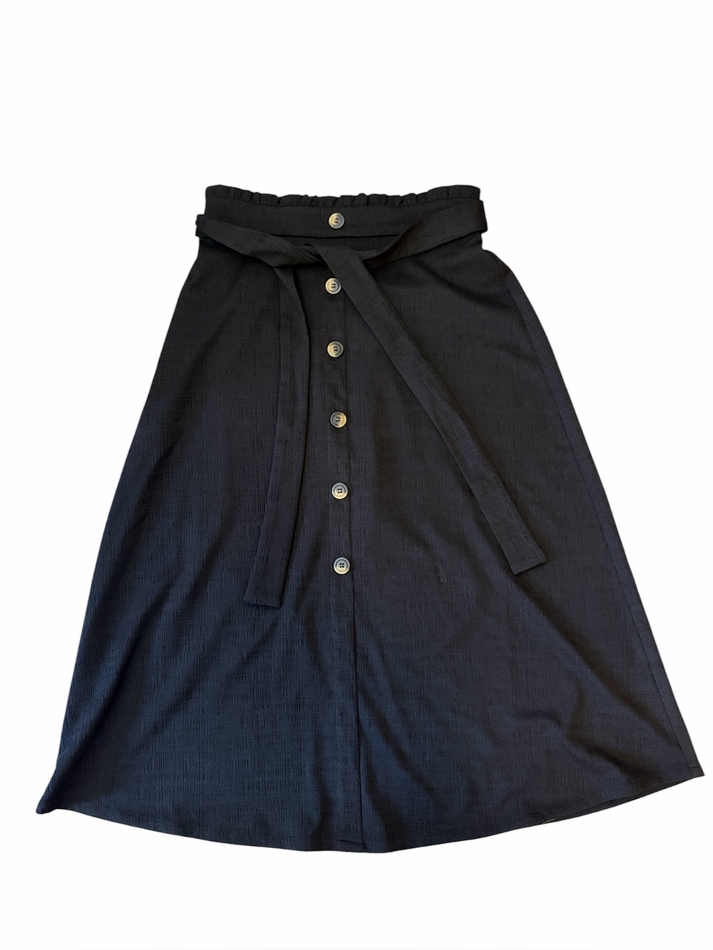 Soho Apparel Old Money Black Faux Button-Front Midi Skirt Size Small Euro-Summer